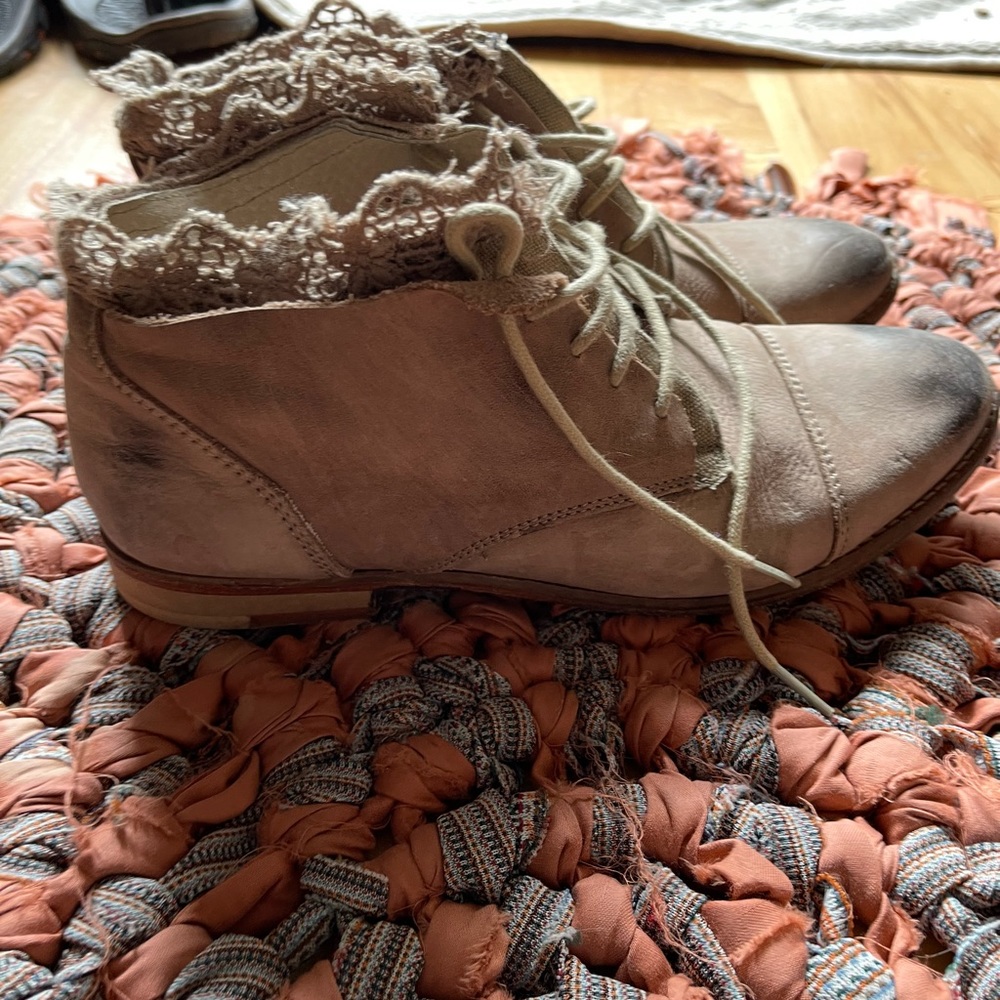 Free People Tan Lace-Trim Ankle Booties